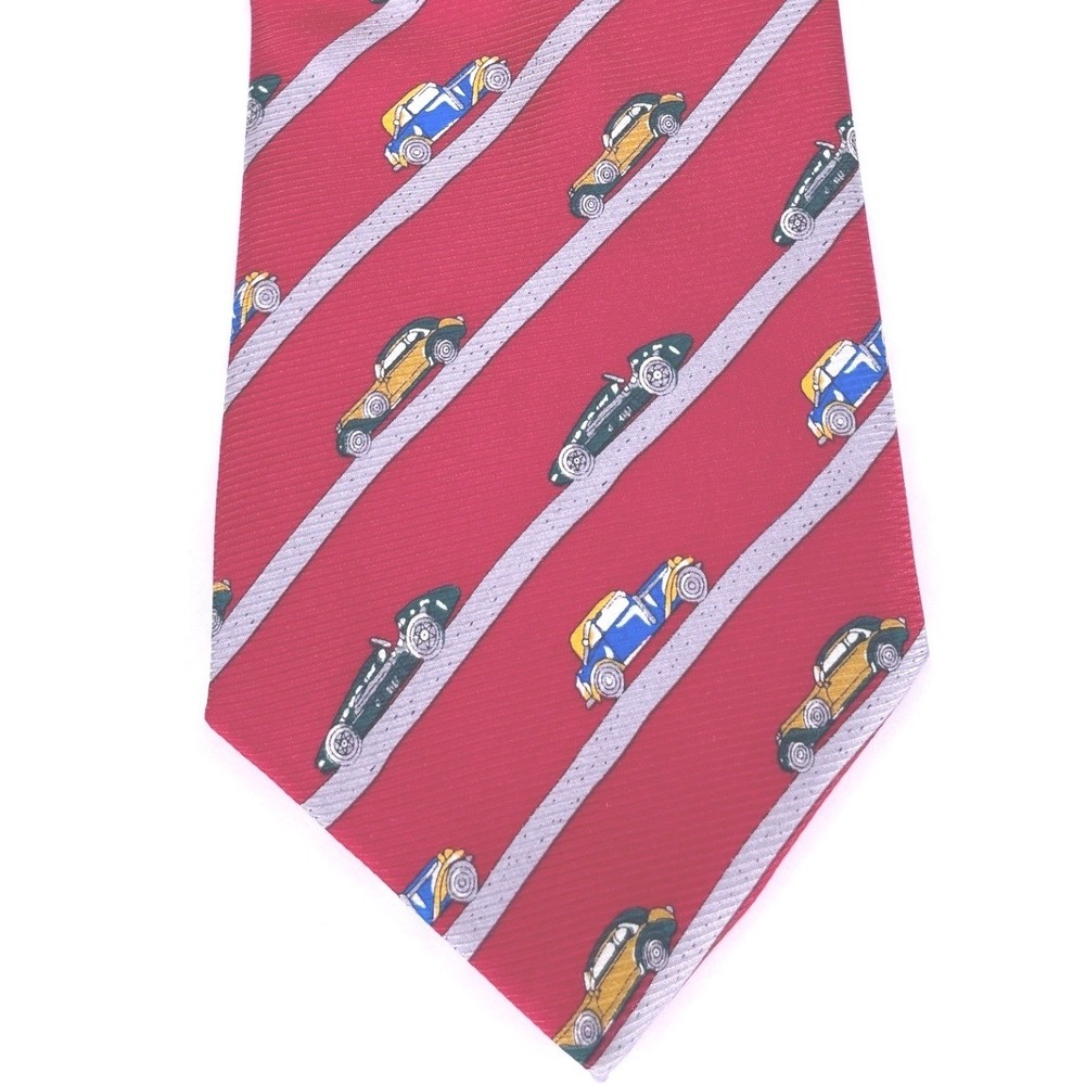 Bijoux Terner Mens Neck Tie Vintage Race Car Silk 59.5 x 3.75 Red